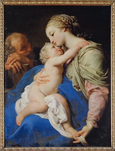 De Heilige Familie (schilderij op doek) door Pompeo Girolamo Batoni