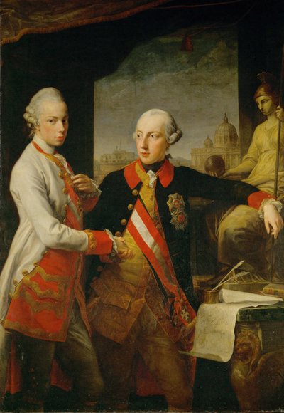 De broers Jozef en Leopold, zonen van keizerin Maria Theresia en keizer Franz-Stephan van Lotharingen (olieverf op doek) door Pompeo Girolamo Batoni