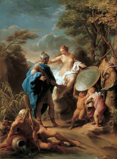 Venus presenteert Aeneas met door Vulcanus gesmeed pantser door Pompeo Girolamo Batoni