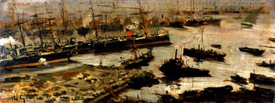 Haven van Genua, schilderij door Mariani door Pompeo Mariani