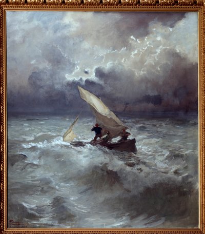 Storm op zee Schilderij door Pompeo Mariani (1857-1927) 1898 door Pompeo Mariani