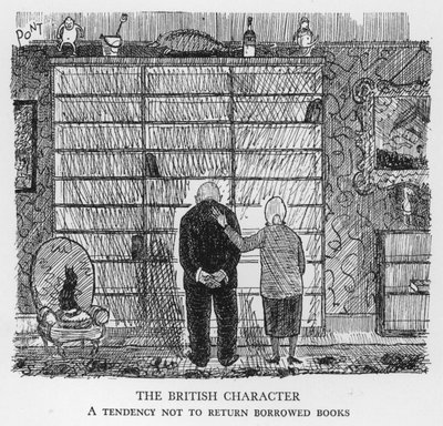 Het Britse karakter, Neiging om geleende boeken niet terug te geven (litho) door Pont