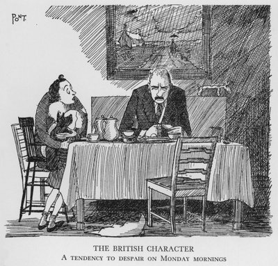 Het Britse karakter, Neiging tot wanhoop op maandagochtend (litho) door Pont