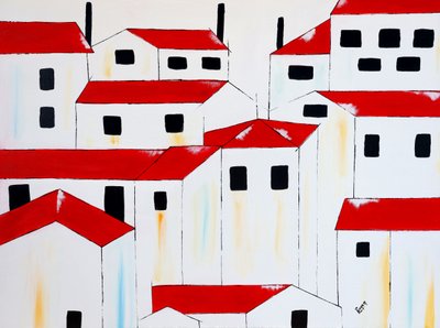 Witte huizen met rode daken door Poonam Choudhary