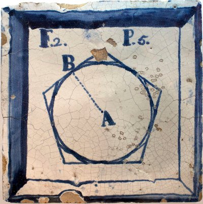Geometrisch schema van een vijfhoek, tingeglazuurd aardewerk, Lissabon tweede helft van de 18e eeuw door Portuguese School