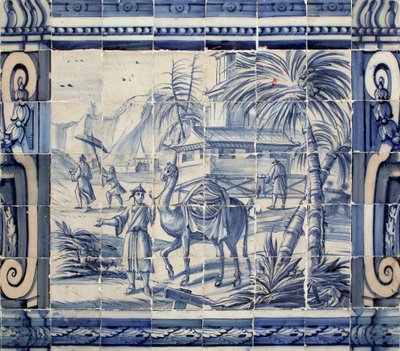 Scène met een kameel in Azië - Azulejos, geschilderd faience door Portuguese School