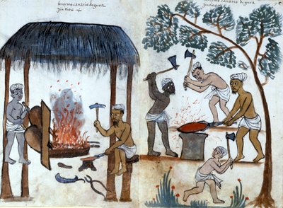 De primitieve Indiase metallurgie. 16e-eeuws Portugees manuscript. Rome, Bibl. Casanatense. door Portuguese School