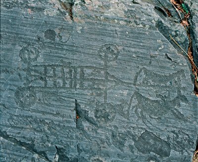 Prehistorie: Camunni beschaving: een wagen getrokken door paarden door Prehistoric Prehistoric