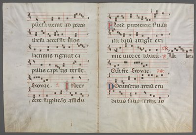 Bifolium uit een Antifonarium: Muziek door Primo Miniatore di San Domenico