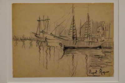 zeilboten, Narcís Puget Riquer, houtskooltekening, Puget museum, adellijk huis Can LLaudis, Dalt Vila, Ibiza, Balearen, Spanje door Puget Riquer
