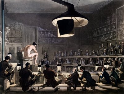 Tekening naar het leven in de Royal Academy, Somerset House, Londen, uit Microcosm of London door R. Ackermann, 1810 door Pugin and Rowlandson