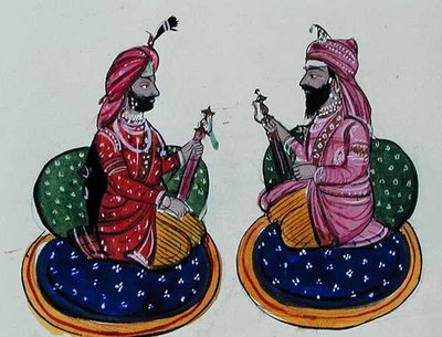 Maharaja Kharak Singh en Maharaja Nau Nihal Singh, c.1890 door Punjabi School