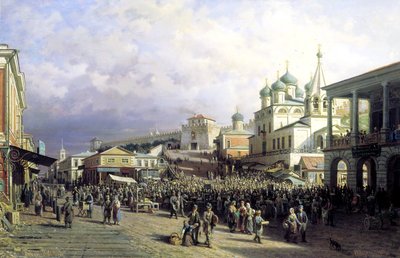 Markt in Nizjni Novgorod, 1872 door Pjotr ​​​​Petrowitsch Wereschtschagin
