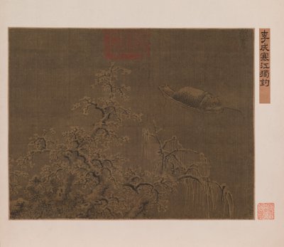 Alleen vissen in een ijskoude rivier door Qing Dynasty Chinese School