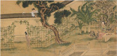 Scène uit het toneelstuk Romance of the West Chamber, door Wang Shifu, 16e eeuw door Qiu Ying