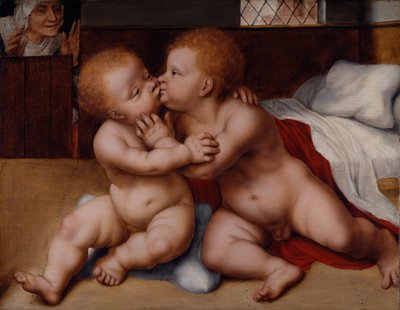 Het Kind Jezus met de jonge Sint Jan de Doper door Quentin (workshop of) Massys or Metsys
