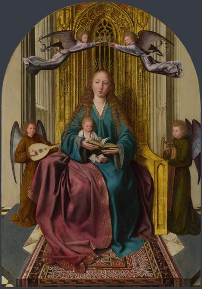 De Maagd en het Kind op de troon, met vier engelen, ca. 1495 door Quentin Massys or Metsys