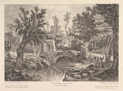 Uitzicht op de Lavandieres-brug bij het boerenhuis, midden 18e eeuw door Quentin Pierre Chedel