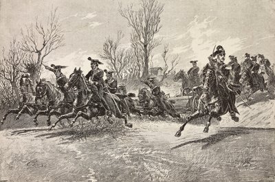 Artillerie te paard, Italiaans leger, gravure naar tekening van Quinto Cenni, uit L