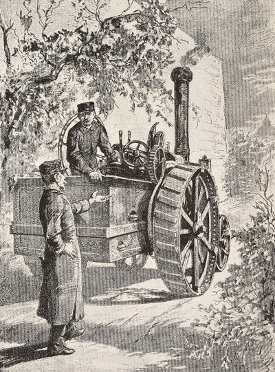 Twee Italiaanse militaire ingenieurs op weglocomotief, in hun nieuwe uniformen, gravure naar tekening door Quinto Cenni, uit L
