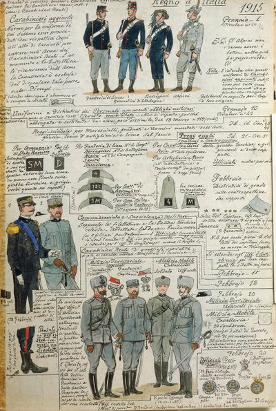 Uniformen van het Italiaanse leger tijdens de Eerste Wereldoorlog door Quinto Cenni