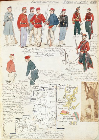Uniformen van het leger van Zuid-Italië van de voorlopige regering door Quinto Cenni, kleurplaat door Quinto Cenni