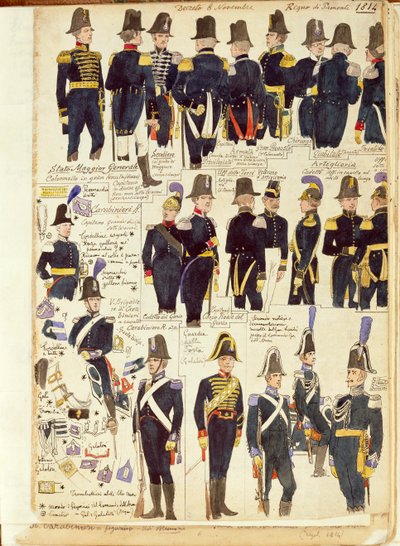 Uniformen van het Piëmontese leger uit 1814. Kleurenplaat door Cenni Quinto door Quinto Cenni