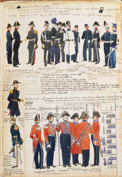 Uniformen van het Piëmontese leger uit 1845-1846. Kleurenplaat door Cenni Quinto door Quinto Cenni