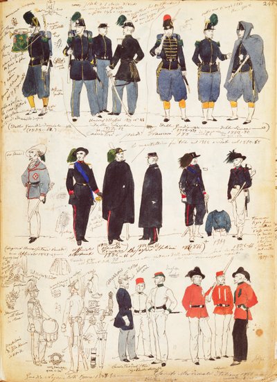 Verschillende Italiaanse uniformen in gebruik tussen 1847 en 1870 door Quinto Cenni, kleurenplaat door Quinto Cenni