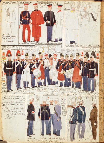 Verschillende uniformen van Hertogdom Parma door Quinto Cenni, kleurplaat door Quinto Cenni