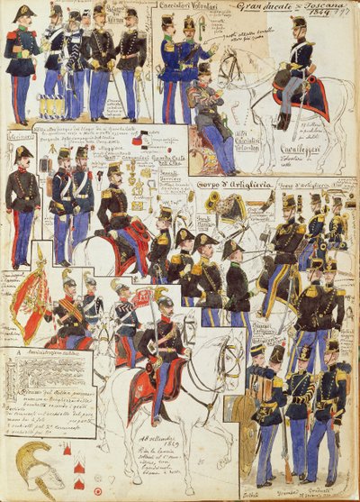 Verschillende uniformen van Groothertogdom Toscane door Quinto Cenni, kleurplaat door Quinto Cenni