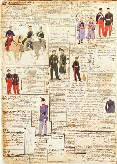 Verschillende uniformen van de Pauselijke Staten door Quinto Cenni