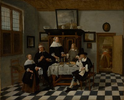 Familiegroep in een interieur door Quiringh Gerritsz. van Brekelenkam