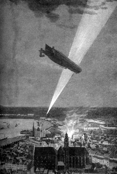 Zeppelin bombardement op Antwerpen, Eerste Wereldoorlog, 24 augustus 1914 door R.G. Mathews