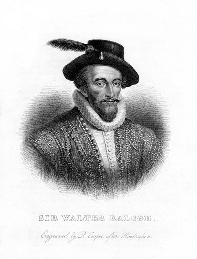 Sir Walter Raleigh, schrijver, dichter, hoveling en ontdekkingsreiziger, 19e eeuw door R. Cooper