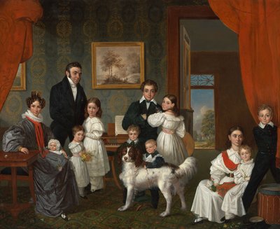 Portret van de familie Baud in hun landhuis in Voorburg door Raden Saleh