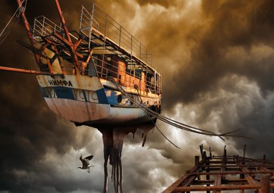 Dramatisch vliegend schip door Radoslav Penchev