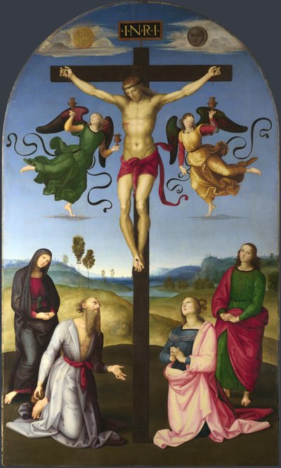 De Gekruisigde Christus met de Maagd Maria, Heiligen en Engelen De Mond Kruisiging door Raffaello Sanzio Raphael