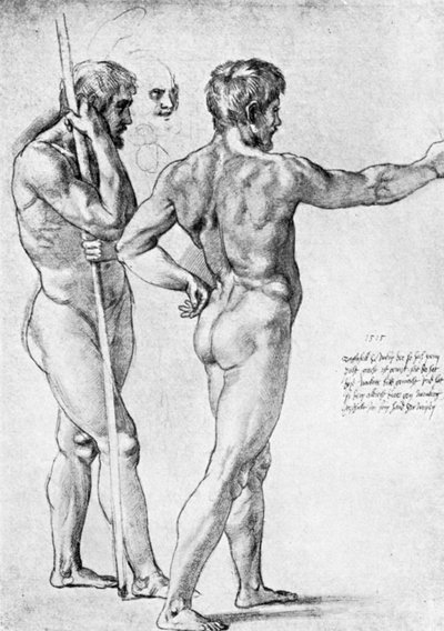 Twee mannelijke naaktstudies, 1515, 1912 door Raffaello Sanzio Raphael
