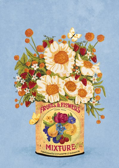 Bloemen in een vintage theeblik door Raissa Oltmanns