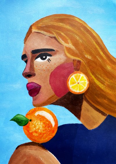 Vrouw met sinaasappel door Raissa Oltmanns