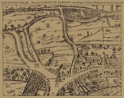 Leicester Fields, uit een onderzoek van Londen tijdens het bewind van koningin Elizabeth door Ralph Agas door Ralph Agas