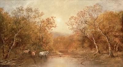 Landschap met koeien (olieverf op doek) door Ralph Albert Blakelock