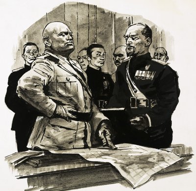 Onbekende officier wijst naar een plek op een kaart door Ralph Bruce