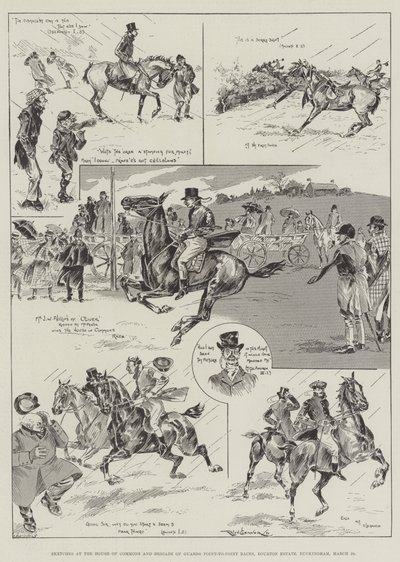 Schetsen bij het Lagerhuis en Brigade van Wachten Point-to-Point Races, Bourton Estate, Buckingham, 26 maart door Ralph Cleaver