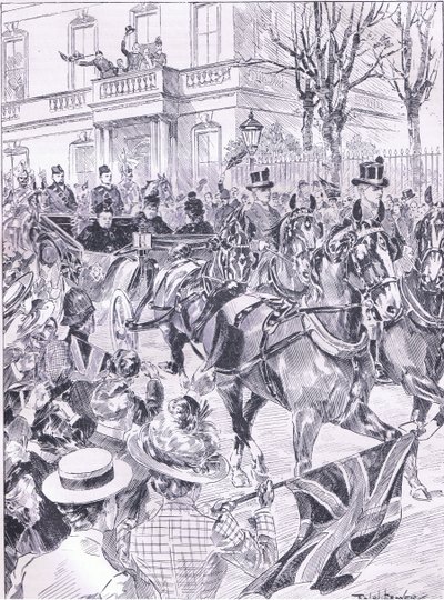 Het laatste bezoek van de Koningin aan Londen maart 1900, illustratie uit Cassells Geschiedenis van Engeland, 1900s door Ralph Cleaver