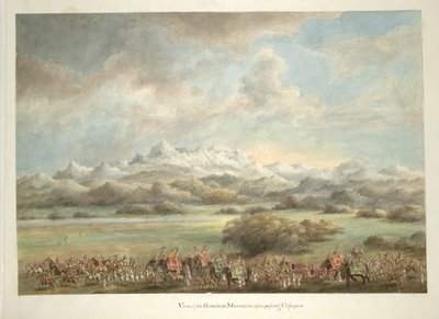 Heer en Dame Hastings, op olifanten, voor de Himalaya bij Kashipur door Ram Sita