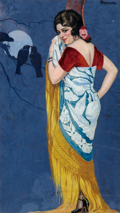 Jonge Vrouw Lachend in het Maanlicht, c.1925 door Ramón José Izquierdo y Garrido