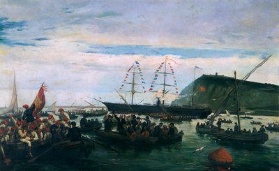 Catalaanse vrijwilligers vertrekken naar de oorlog in Cuba in 1870 door Ramón Padró y Pedret