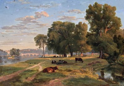 De Theems bij Richmond vanaf de Middlesex-oever, kijkend naar de brug door Ramsay Richard Reinagle